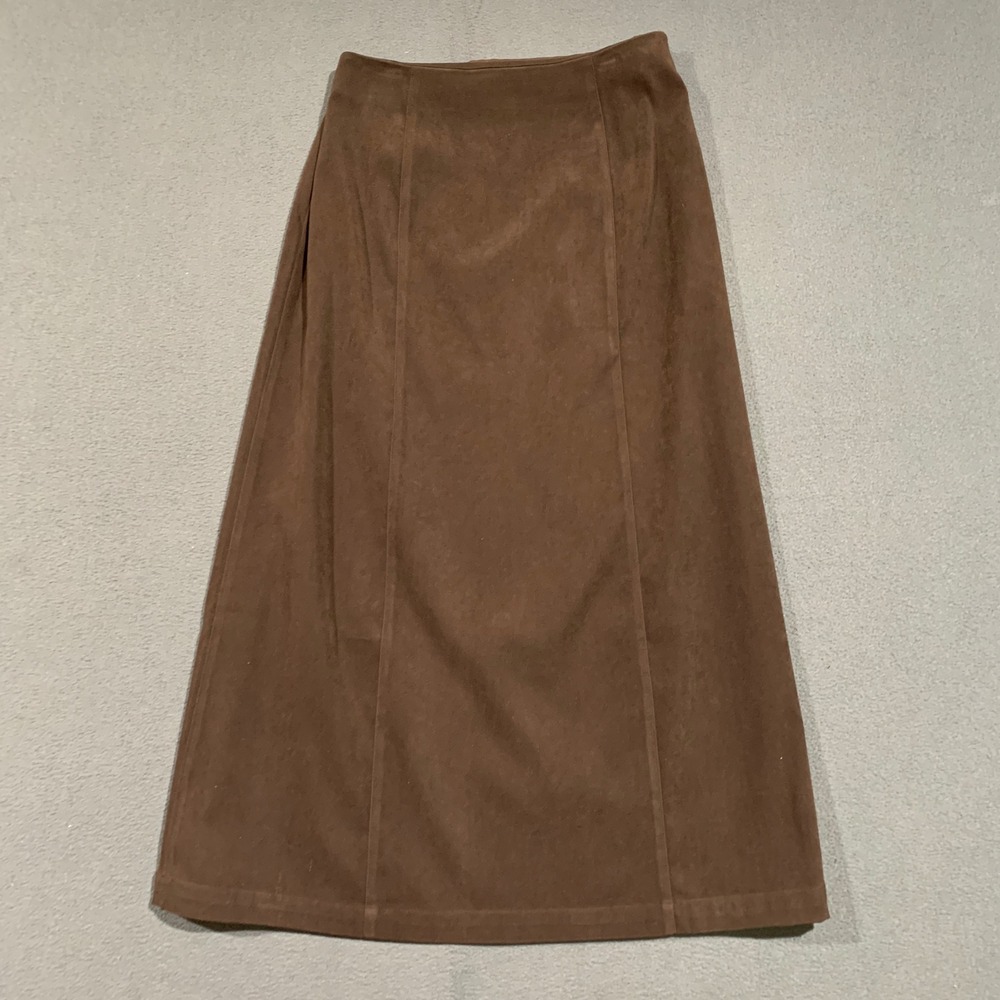 Sigrid Olsen Sport Brown Faux Suede Maxi Skirt Petite 4P A-Line High Waist‎ 90s
